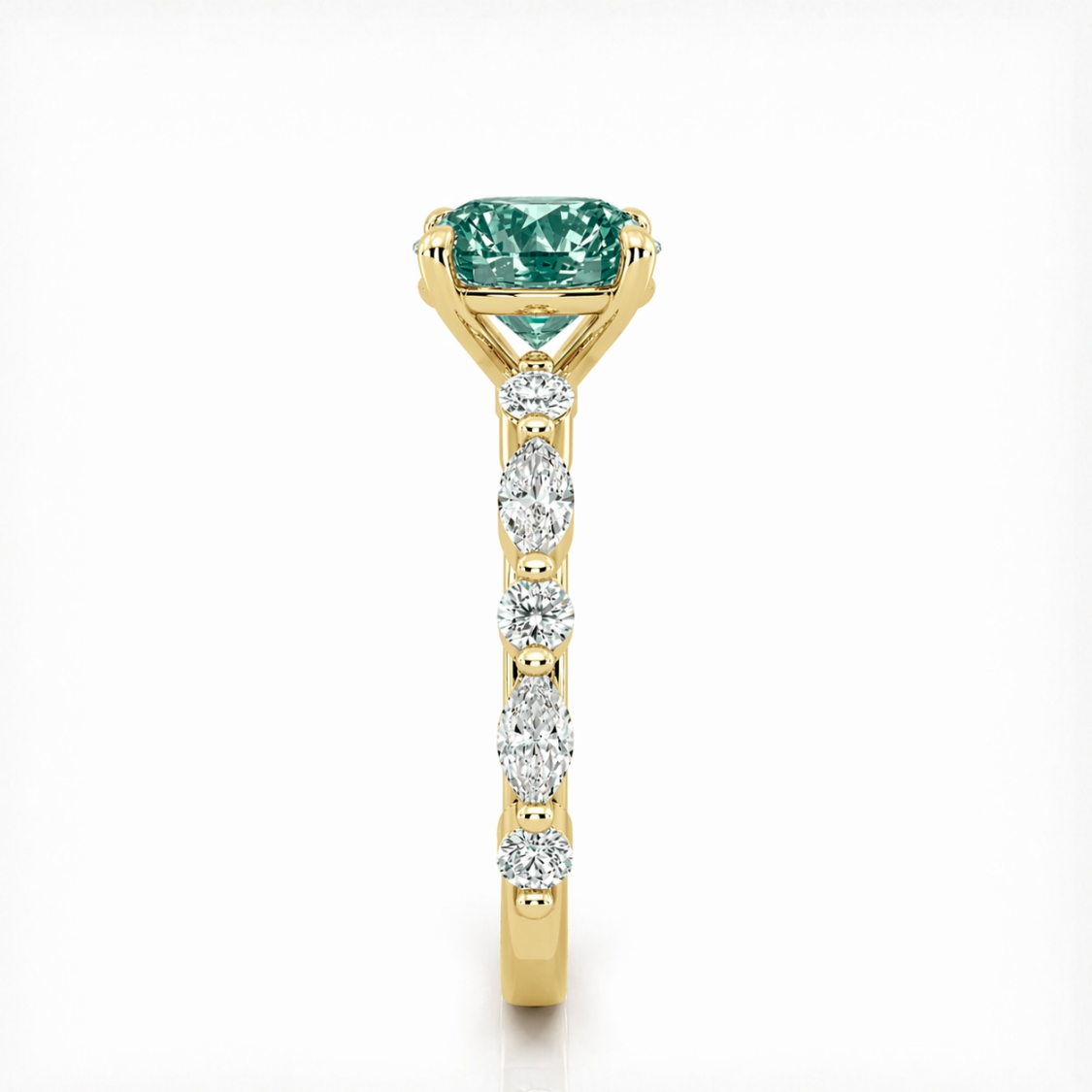 Forest Muse Unique Accents Fancy Green Lab Grown Diamond Engagement Ring in 18K Gold - Oval