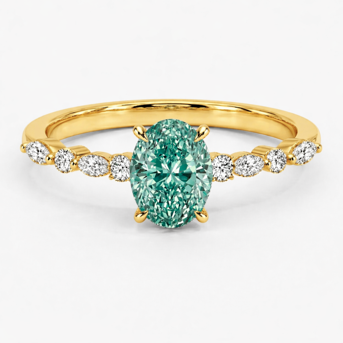Forest Muse Accents Fancy Green Lab Grown Diamond Engagement Ring in 18K Gold - Oval