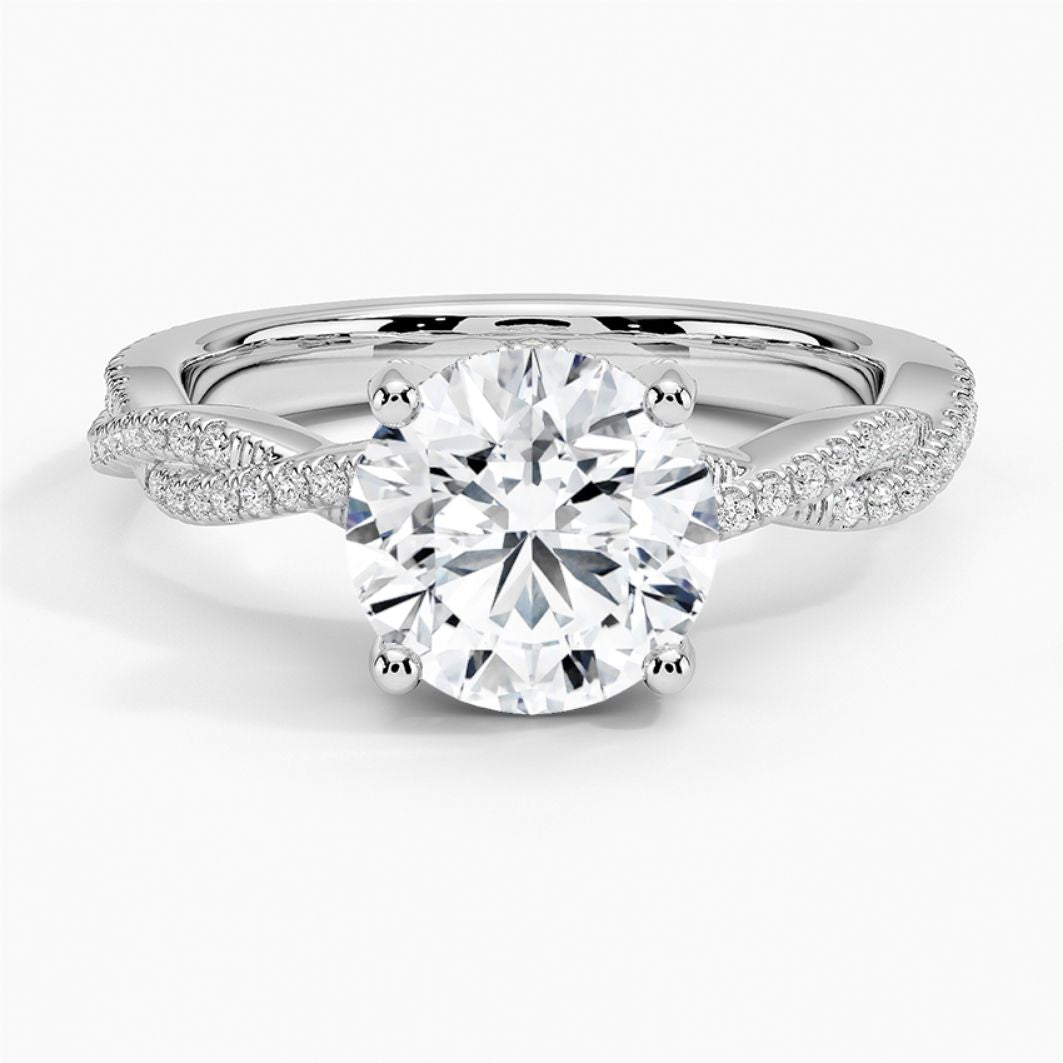 Twisted Pave Hidden Halo Accents Round Lab Diamond Engagement Ring in 18K Gold
