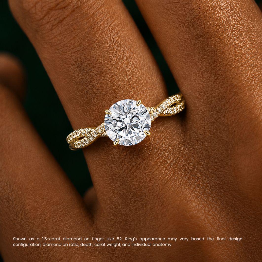 Twisted Pave Hidden Halo Accents Round Lab Diamond Engagement Ring in 18K Gold