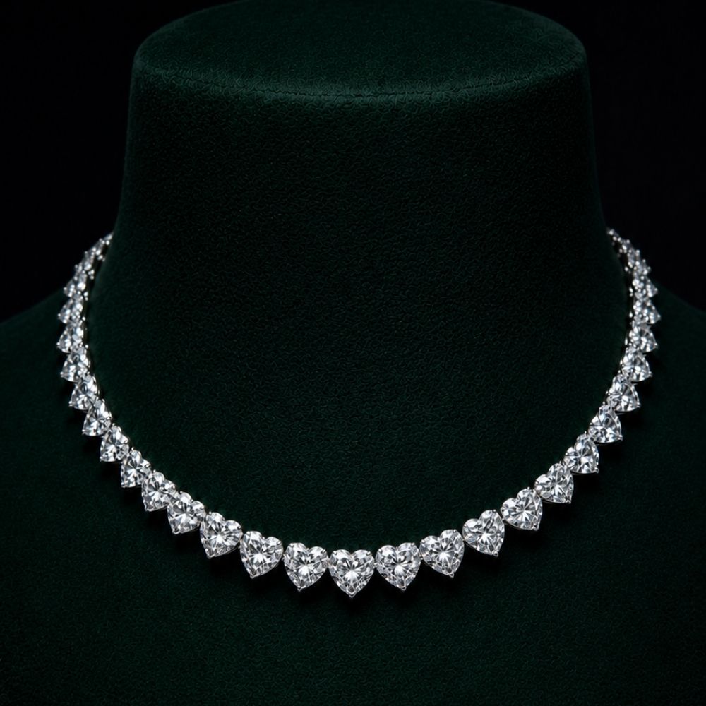 Amal Heart Tennis High Jewellery Lab Diamond 40 Carat Necklace (16 in.) 18K White Gold