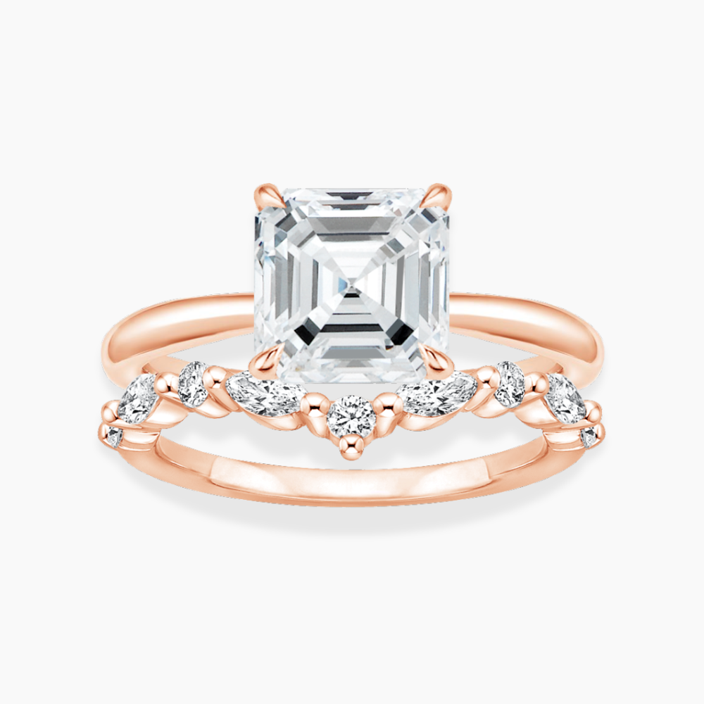 Antoinette Lab Diamond Ring Set in 18K Gold - Asscher