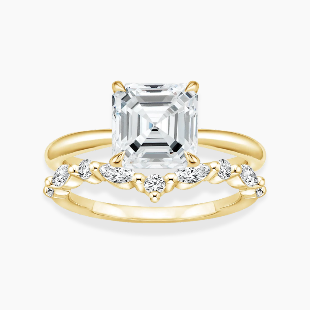 Antoinette Lab Diamond Ring Set in 18K Gold - Asscher