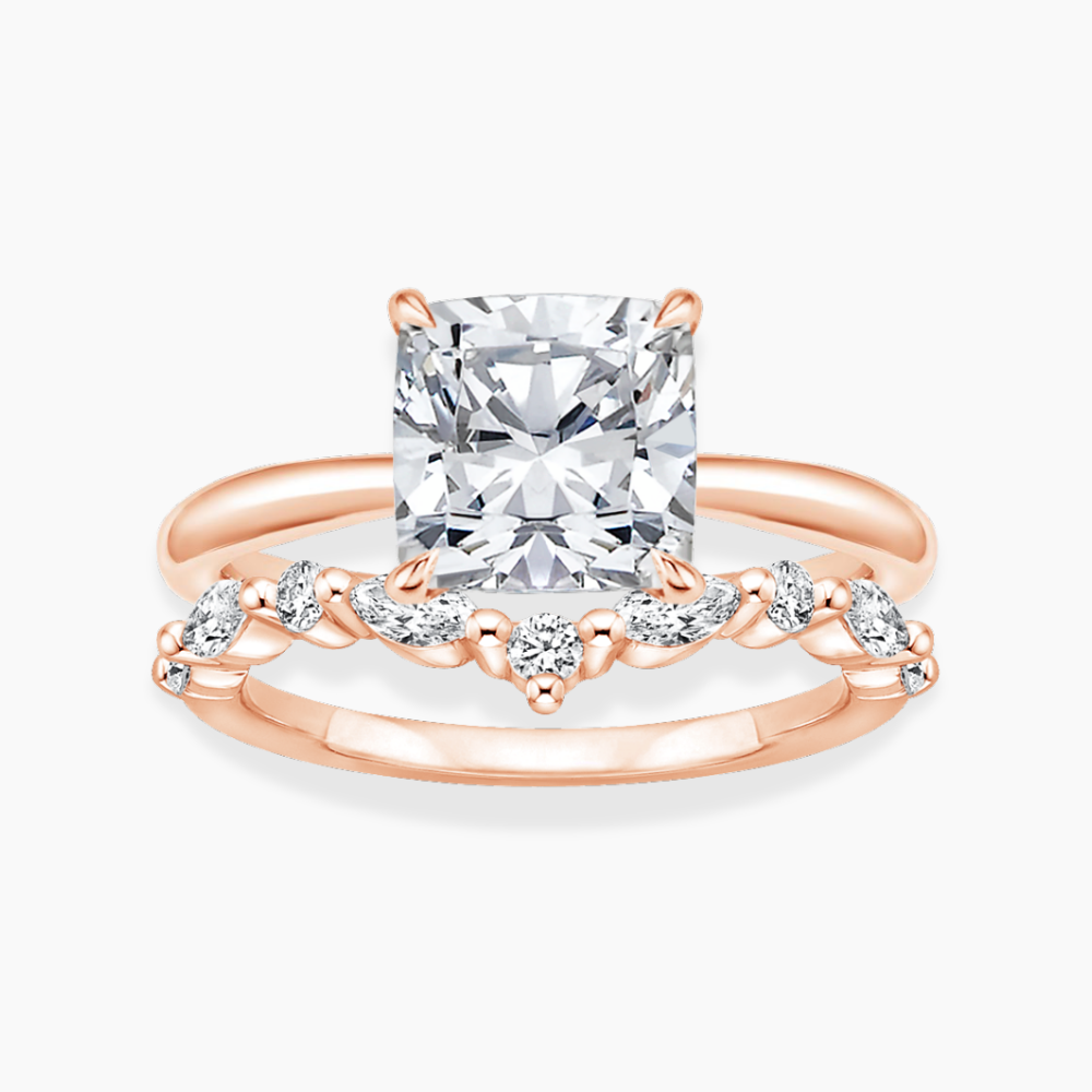 Antoinette Lab Diamond Ring Set in 18K Gold - Cushion