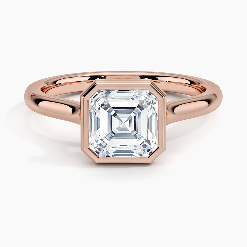 Bezel Lab Grown Diamond Engagement Ring 18K Gold - Asscher