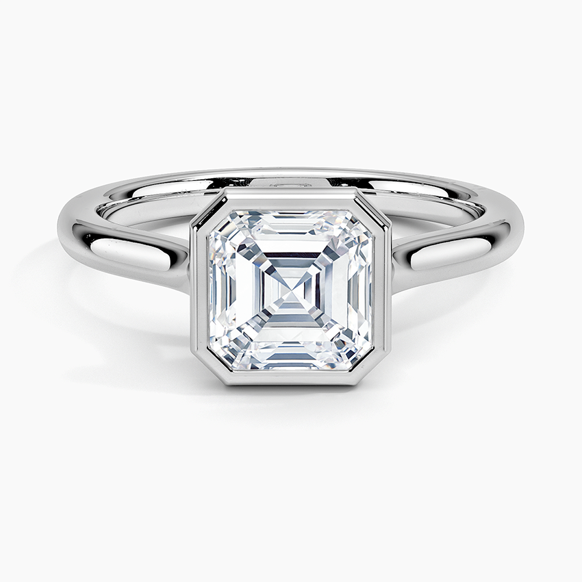 Bezel Lab Grown Diamond Engagement Ring 18K Gold - Asscher