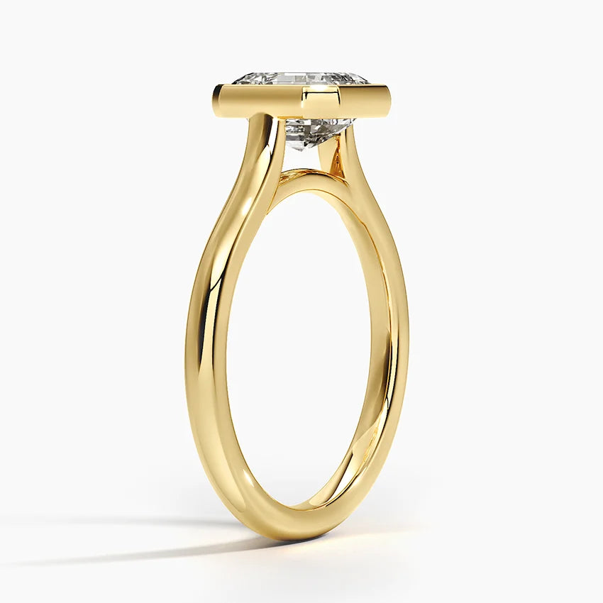 Bezel Lab Grown Diamond Engagement Ring 18K Gold - Asscher