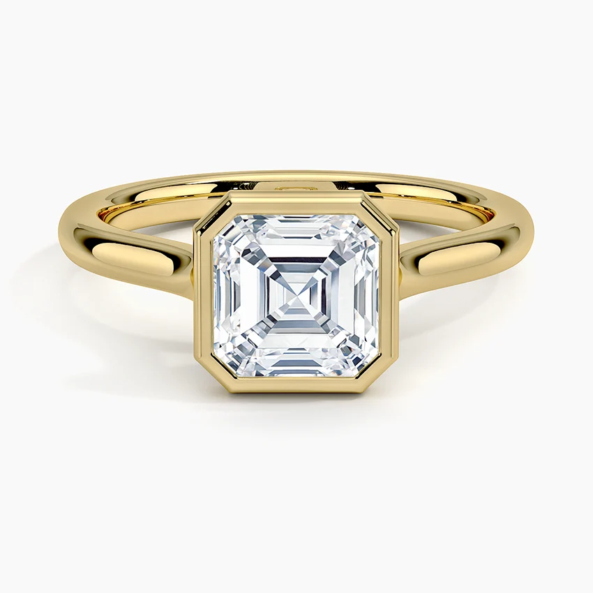Bezel Lab Grown Diamond Engagement Ring 18K Gold - Asscher