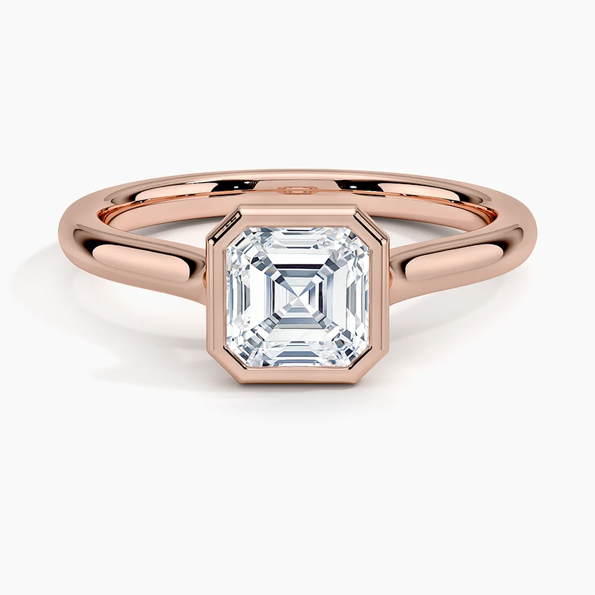 Bezel Lab Grown Diamond Engagement Ring 18K Gold - Asscher