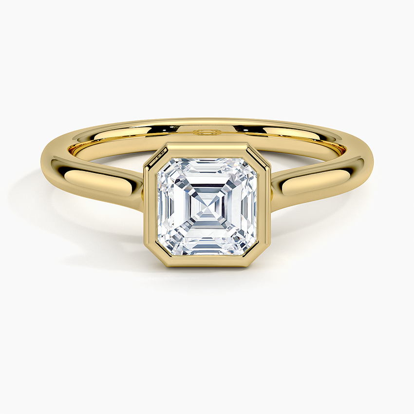 Bezel Lab Grown Diamond Engagement Ring 18K Gold - Asscher