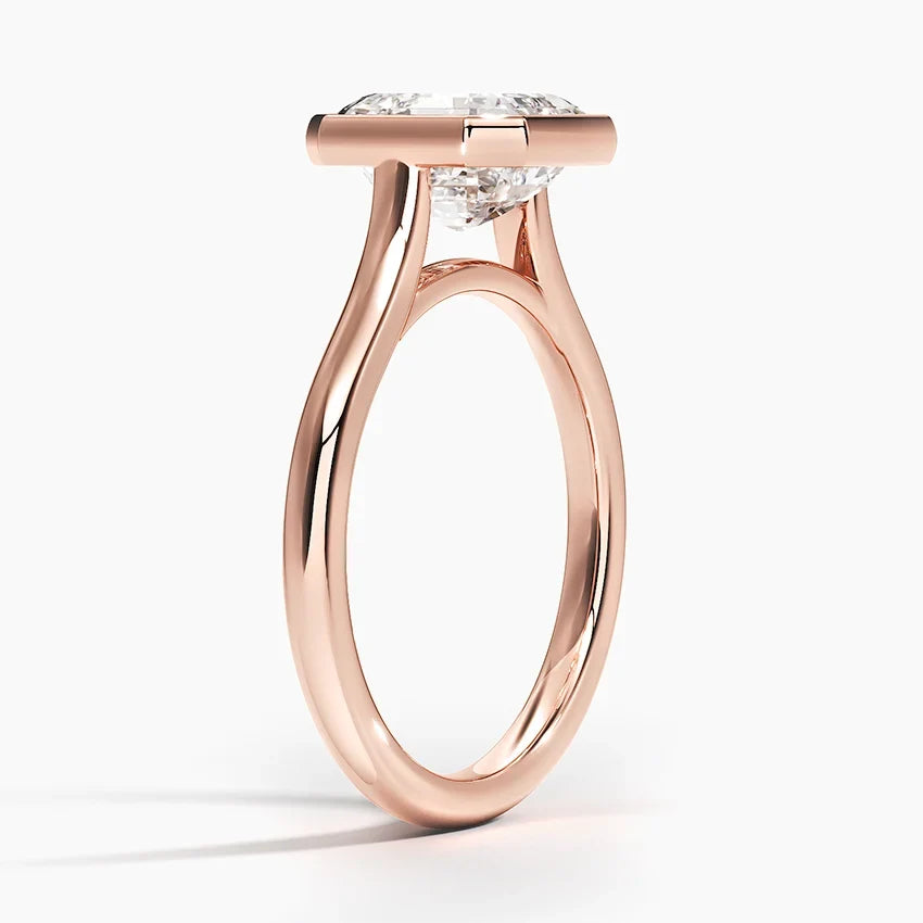 Bezel Lab Grown Diamond Engagement Ring 18K Gold - Asscher