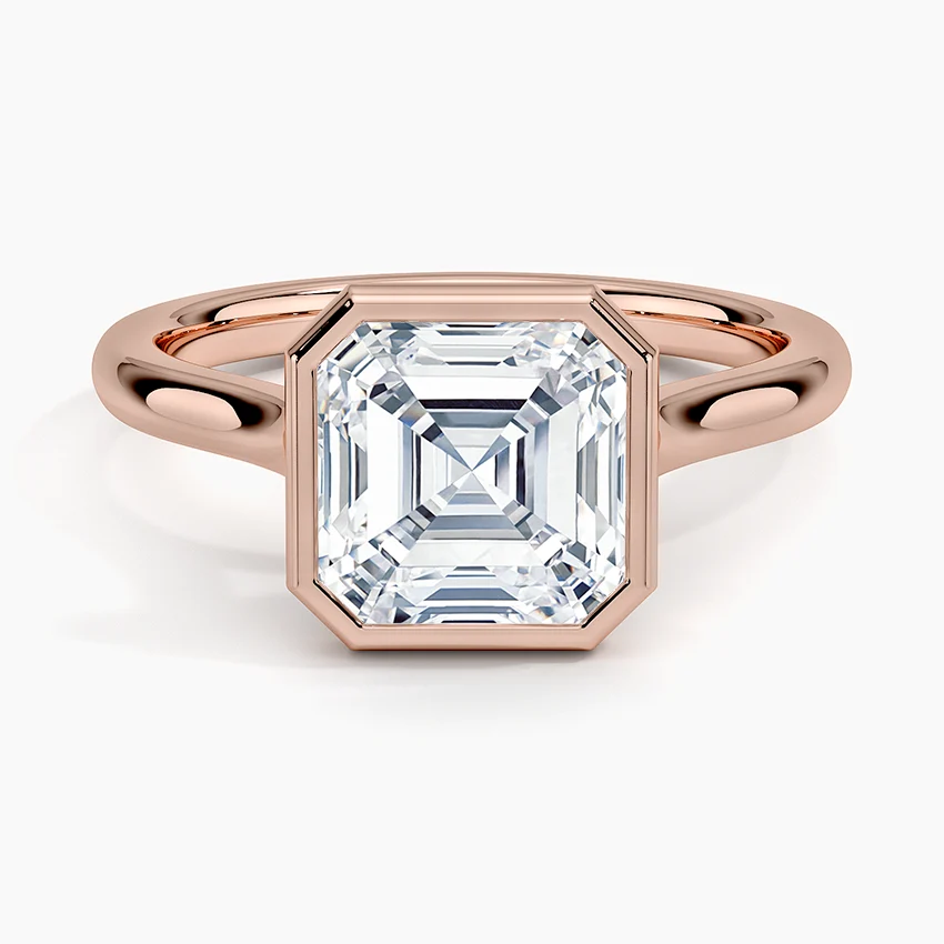 Bezel Lab Grown Diamond Engagement Ring 18K Gold - Asscher