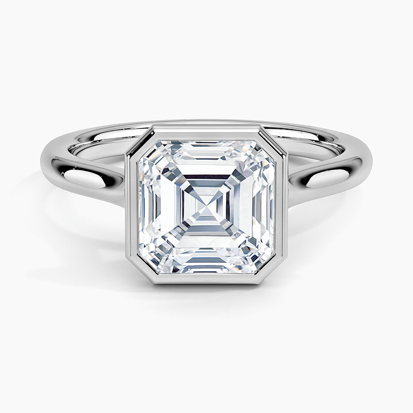 Bezel Lab Grown Diamond Engagement Ring 18K Gold - Asscher
