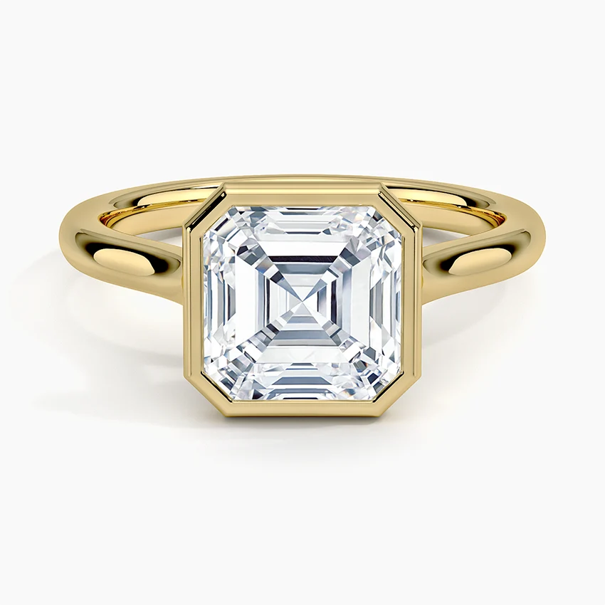 Bezel Lab Grown Diamond Engagement Ring 18K Gold - Asscher