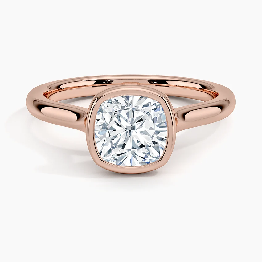Bezel Lab Grown Diamond Engagement Ring 18K Gold - Cushion