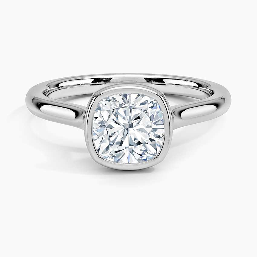 Bezel Lab Grown Diamond Engagement Ring 18K Gold - Cushion
