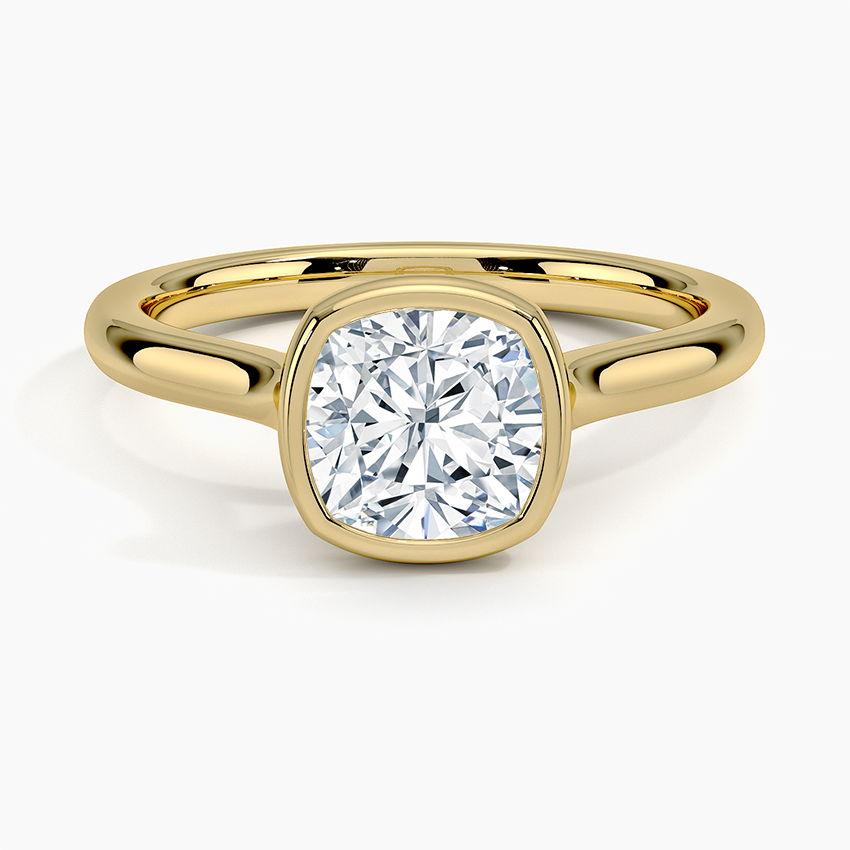Bezel Lab Grown Diamond Engagement Ring 18K Gold - Cushion