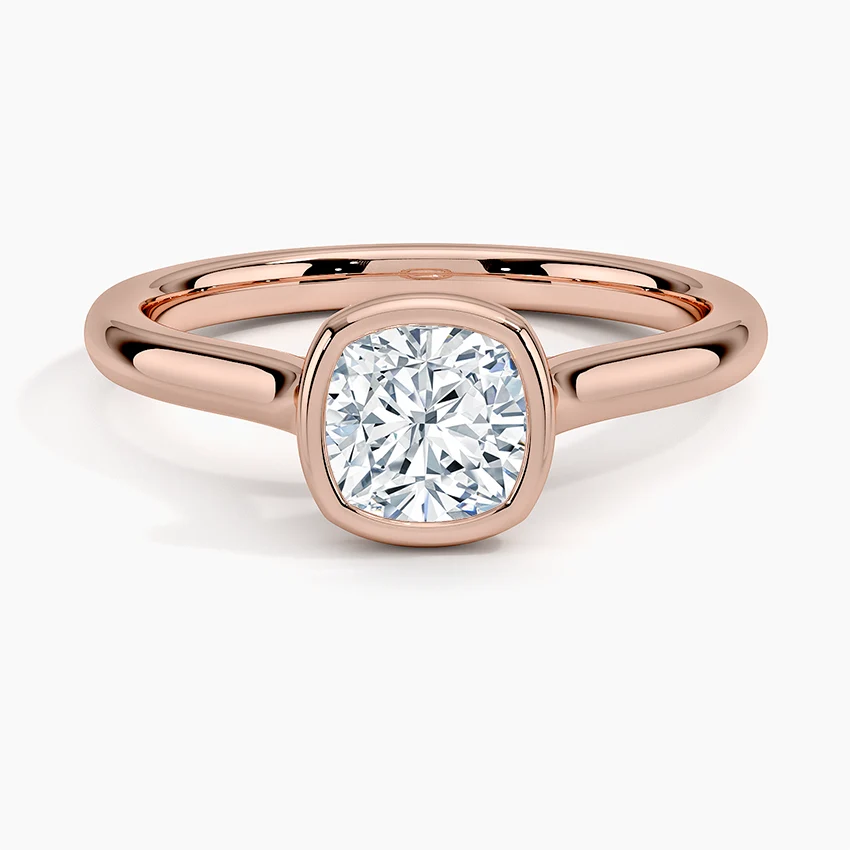Bezel Lab Grown Diamond Engagement Ring 18K Gold - Cushion