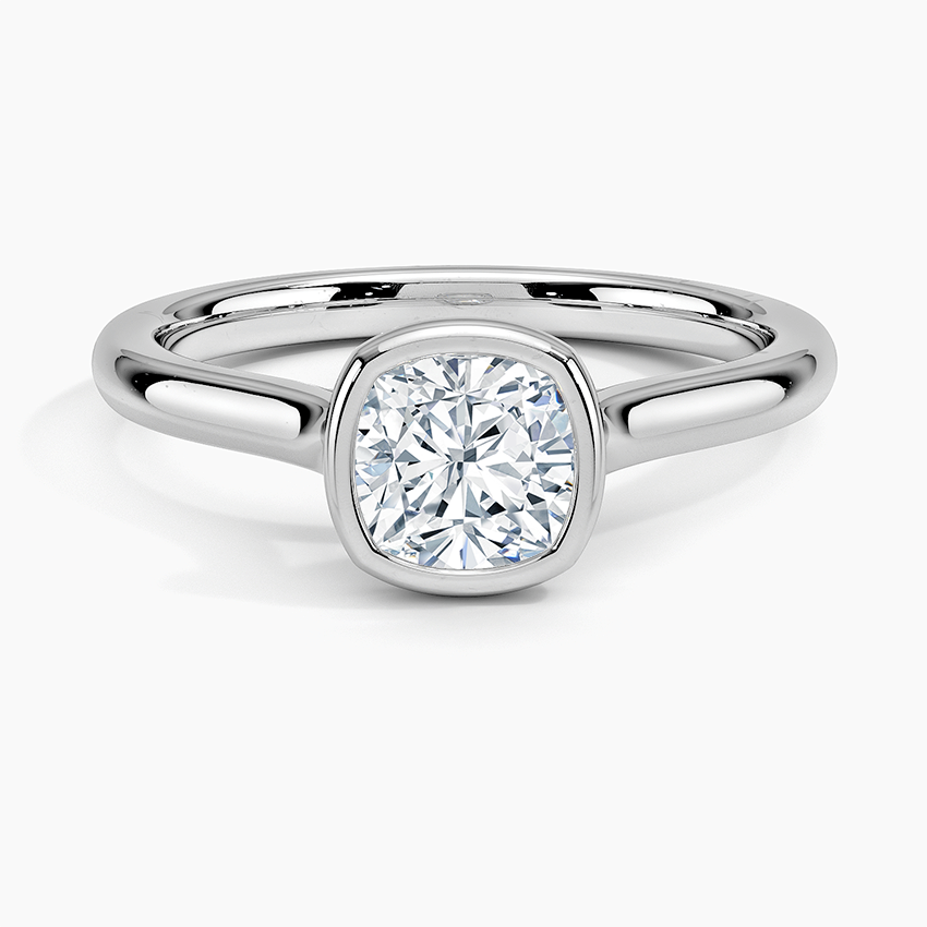 Bezel Lab Grown Diamond Engagement Ring 18K Gold - Cushion
