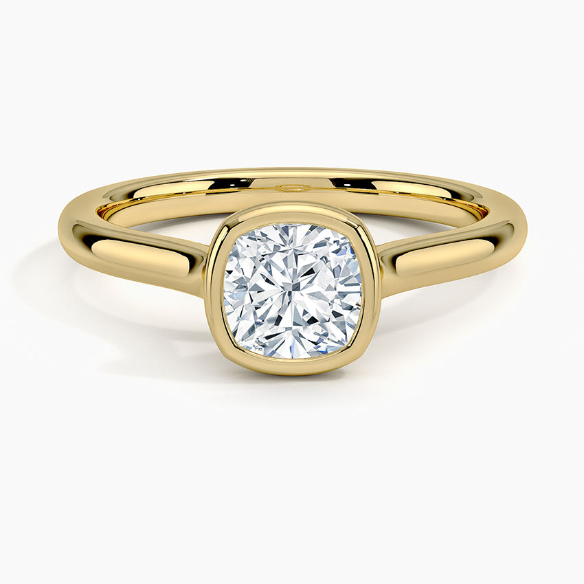 Bezel Lab Grown Diamond Engagement Ring 18K Gold - Cushion