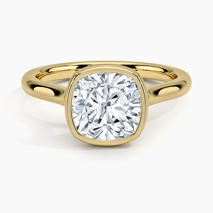 Bezel Lab Grown Diamond Engagement Ring 18K Gold - Cushion