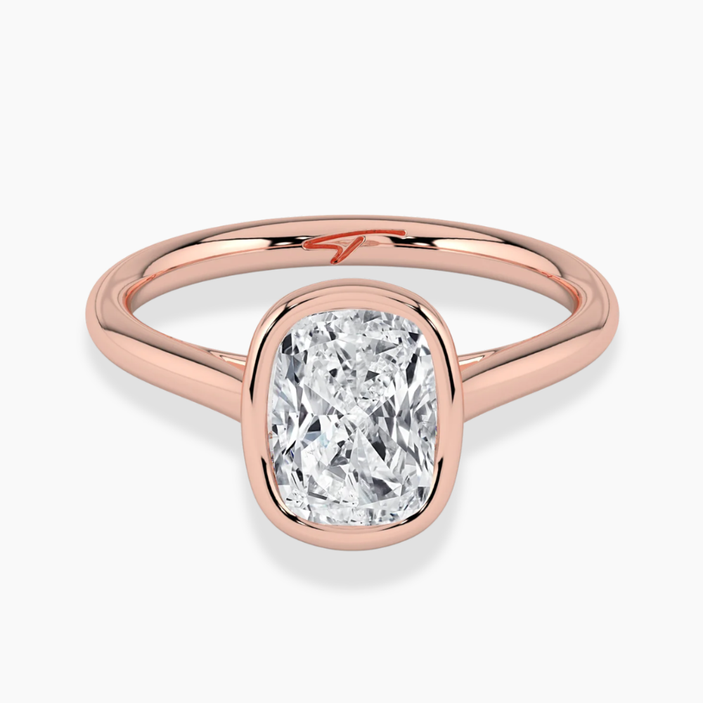 Bezel Lab Grown Diamond Engagement Ring in 18K Gold - Elongated Cushion
