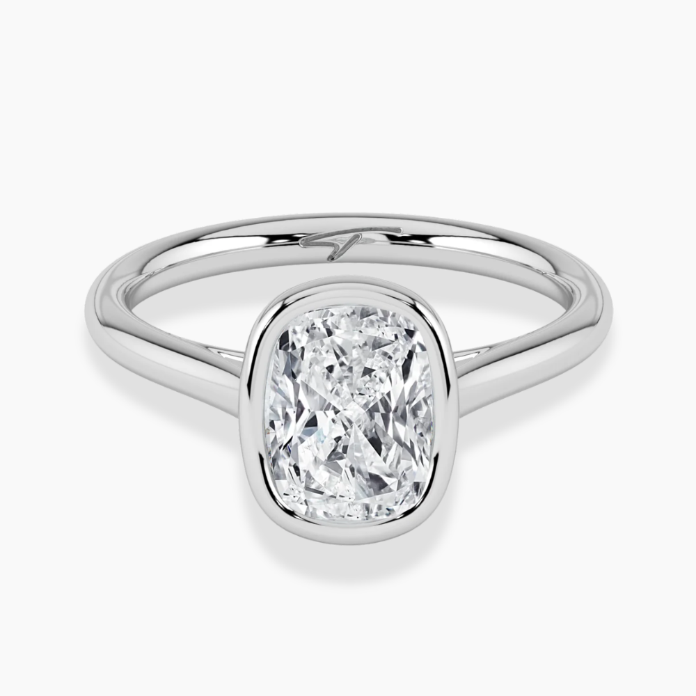 Bezel Lab Grown Diamond Engagement Ring in 18K Gold - Elongated Cushion