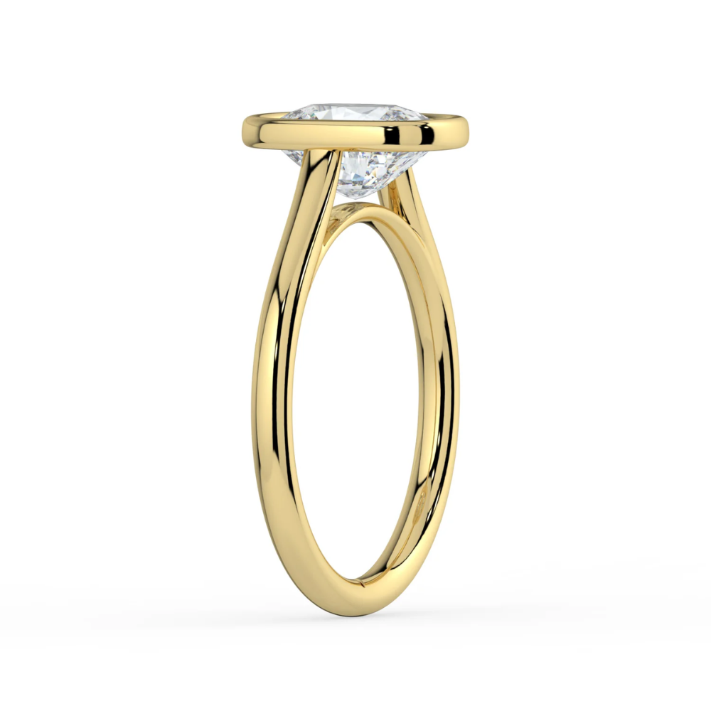 Bezel Lab Grown Diamond Engagement Ring in 18K Gold - Elongated Cushion