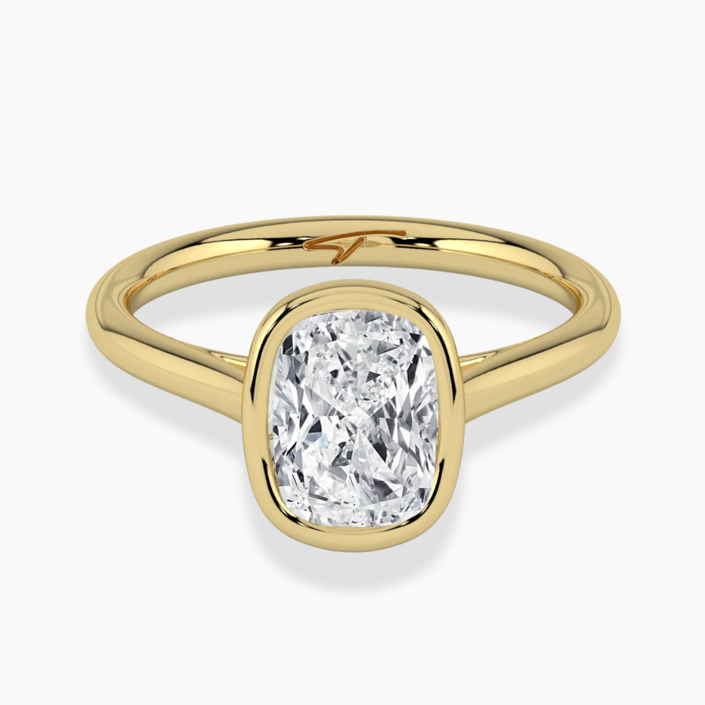 Bezel Lab Grown Diamond Engagement Ring in 18K Gold - Elongated Cushion
