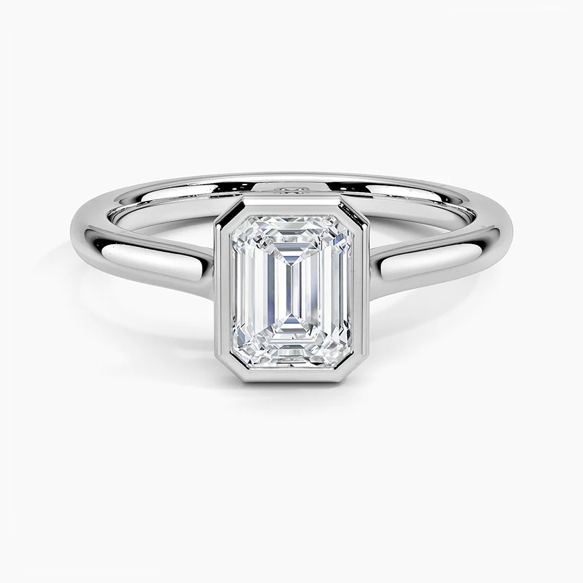 Bezel Lab Grown Diamond Engagement Ring 18K Gold - Emerald