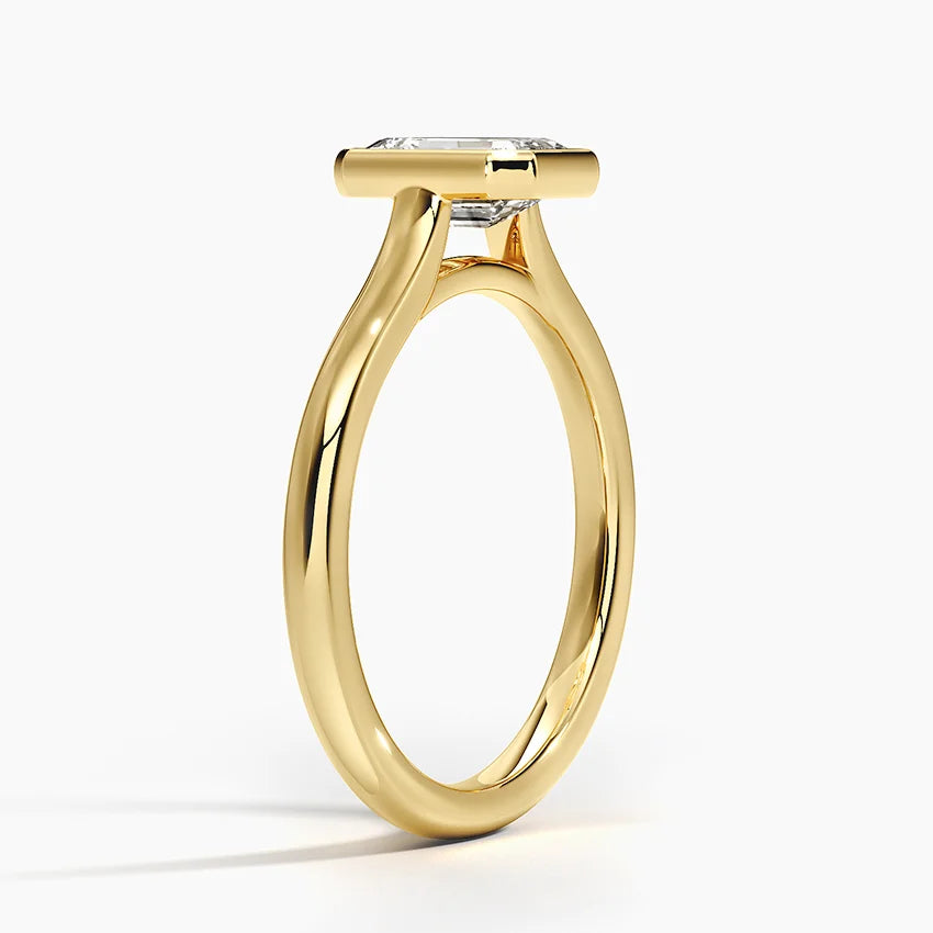 Bezel Lab Grown Diamond Engagement Ring 18K Gold - Emerald