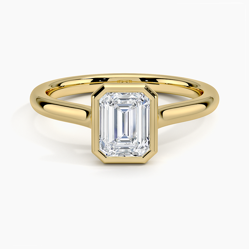Bezel Lab Grown Diamond Engagement Ring 18K Gold - Emerald