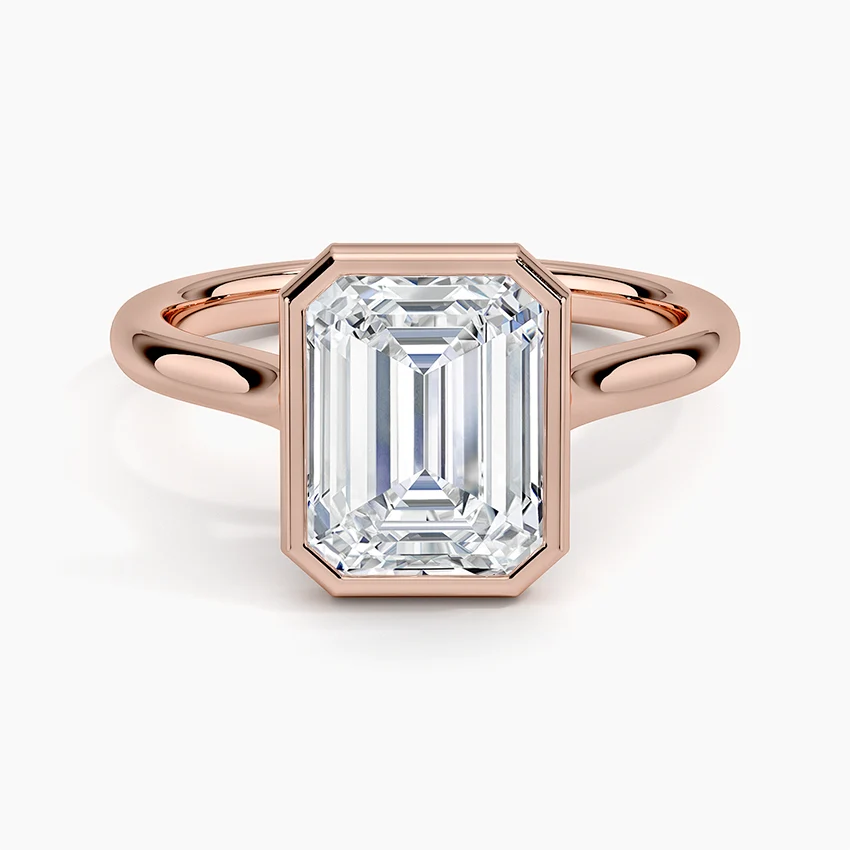 Bezel Lab Grown Diamond Engagement Ring 18K Gold - Emerald