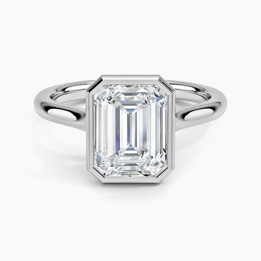Bezel Lab Grown Diamond Engagement Ring 18K Gold - Emerald