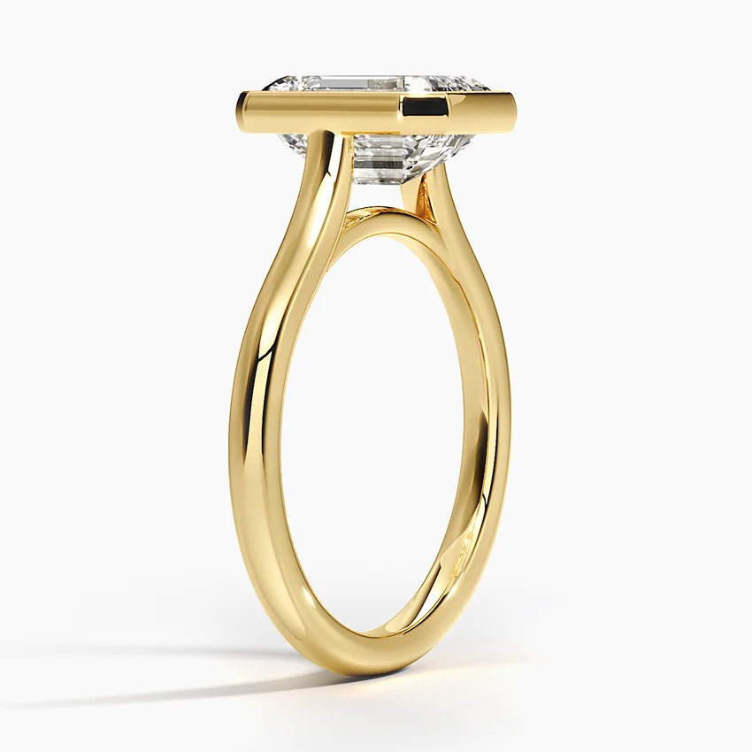 Bezel Lab Grown Diamond Engagement Ring 18K Gold - Emerald