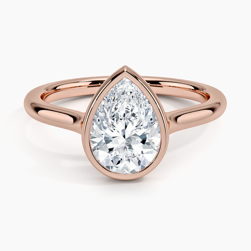 Bezel Lab Grown Diamond Engagement Ring 18K Gold- Pear