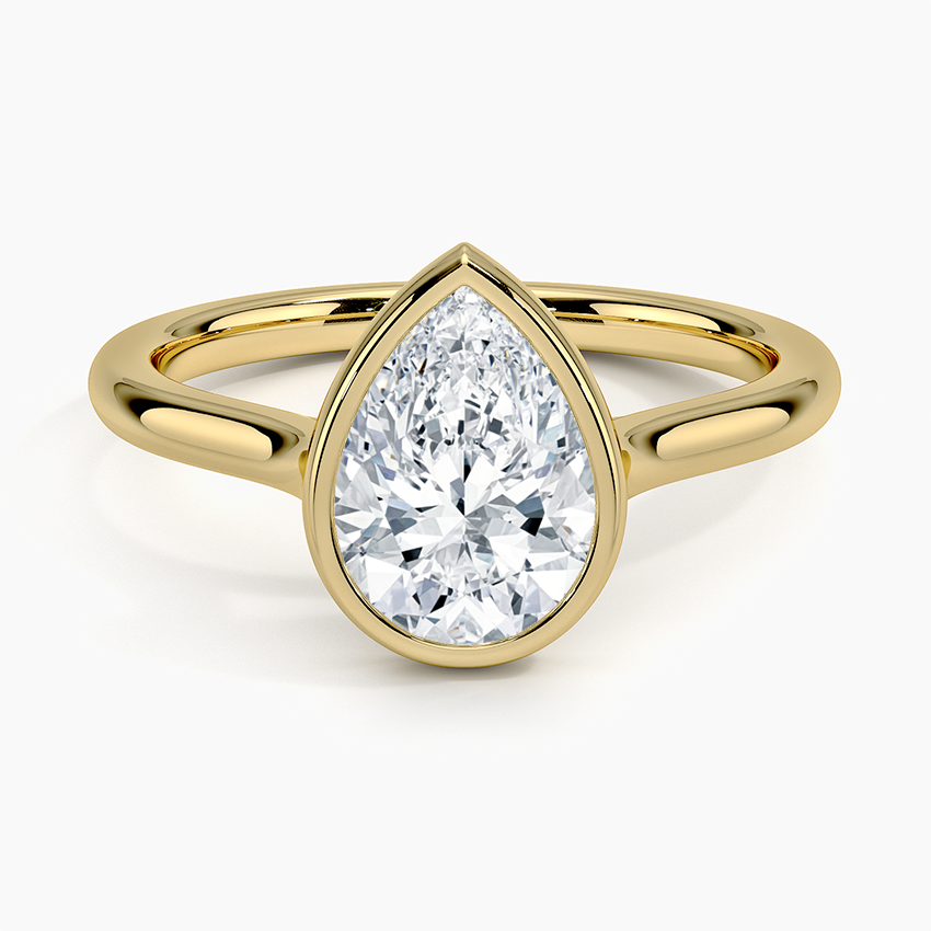 Bezel Lab Grown Diamond Engagement Ring 18K Gold- Pear