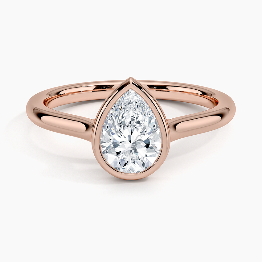Bezel Lab Grown Diamond Engagement Ring 18K Gold- Pear