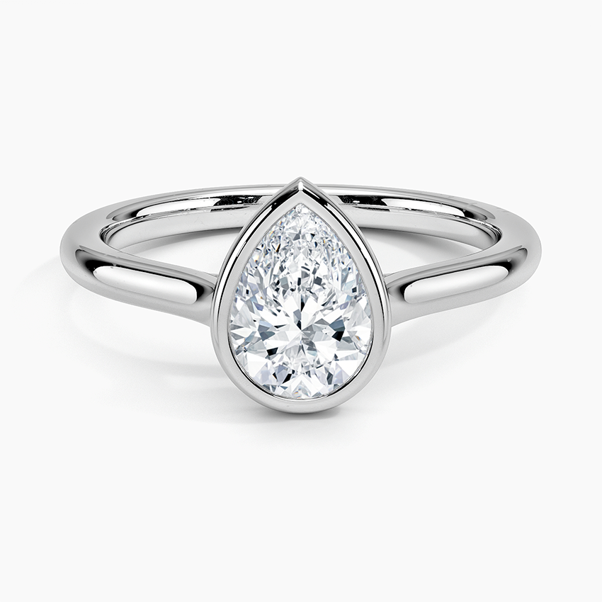 Bezel Lab Grown Diamond Engagement Ring 18K Gold- Pear