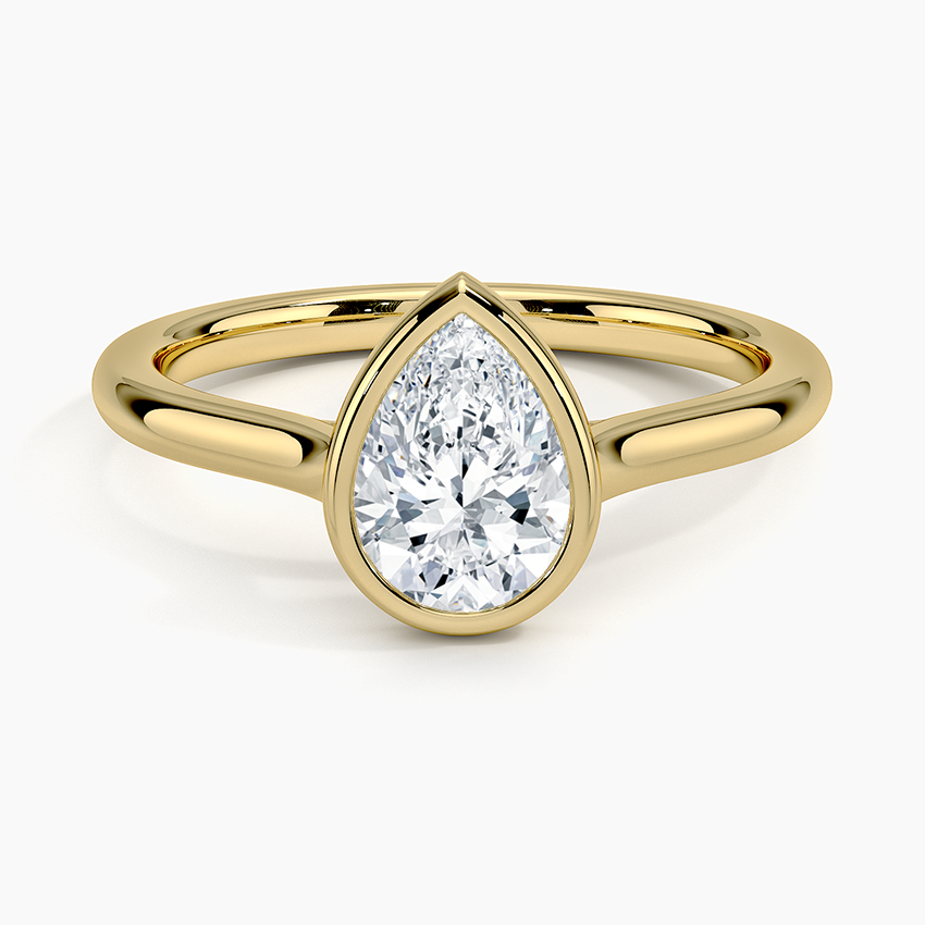 Bezel Lab Grown Diamond Engagement Ring 18K Gold- Pear