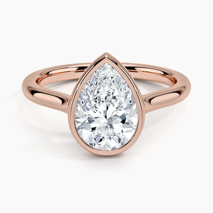 Bezel Lab Grown Diamond Engagement Ring 18K Gold- Pear