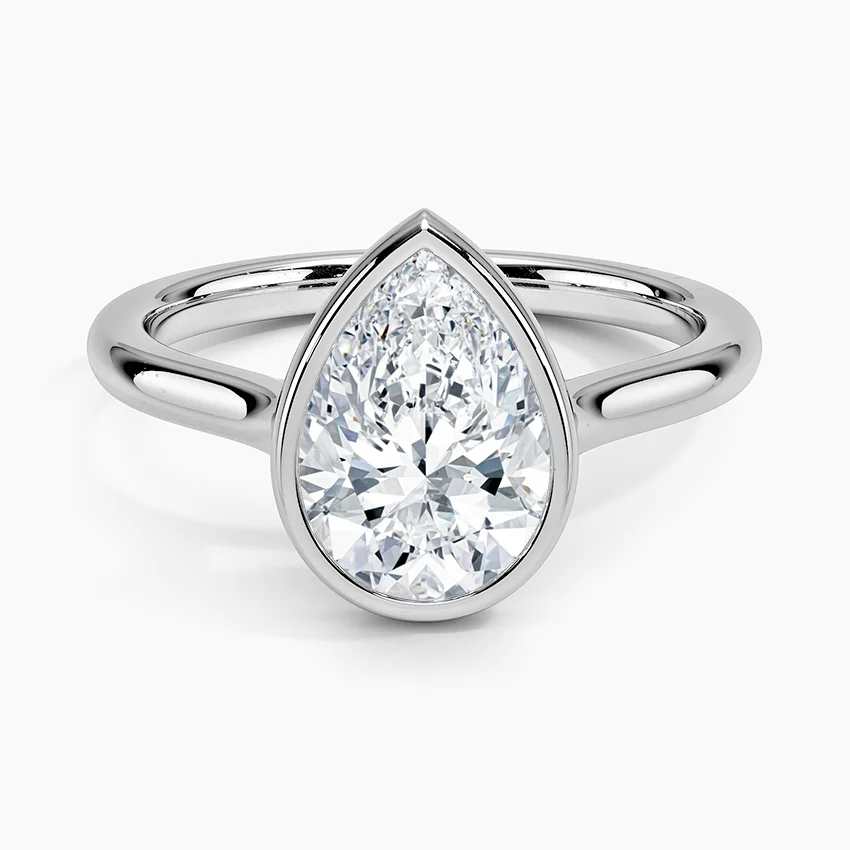Bezel Lab Grown Diamond Engagement Ring 18K Gold- Pear