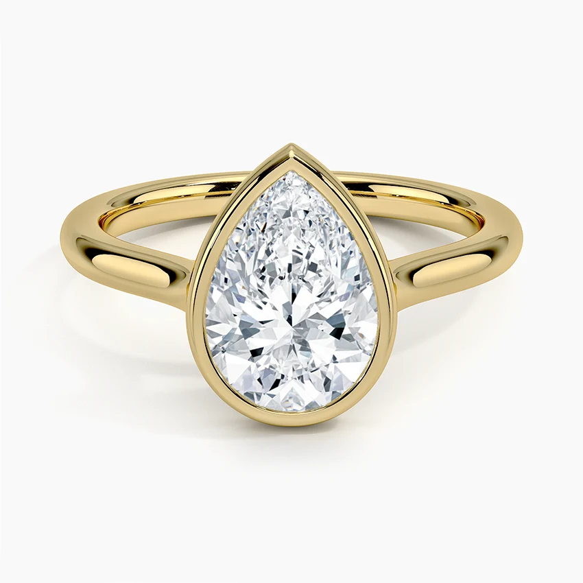 Bezel Lab Grown Diamond Engagement Ring 18K Gold- Pear