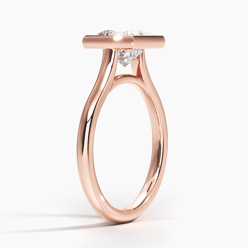Bezel Lab Grown Diamond Engagement Ring 18K Gold- Princess
