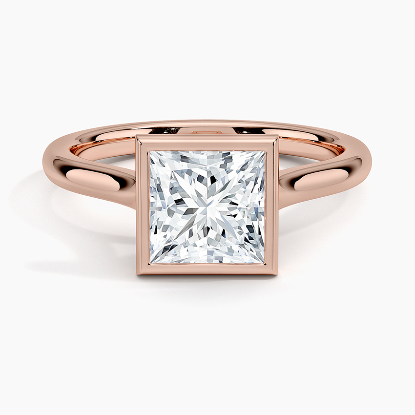 Bezel Lab Grown Diamond Engagement Ring 18K Gold- Princess