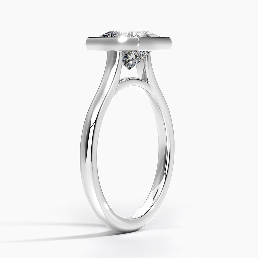 Bezel Lab Grown Diamond Engagement Ring 18K Gold- Princess