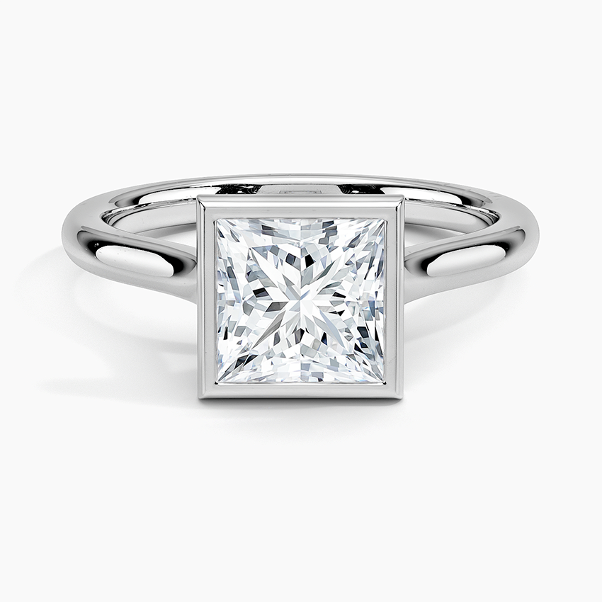 Bezel Lab Grown Diamond Engagement Ring 18K Gold- Princess
