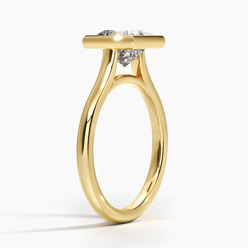 Bezel Lab Grown Diamond Engagement Ring 18K Gold- Princess