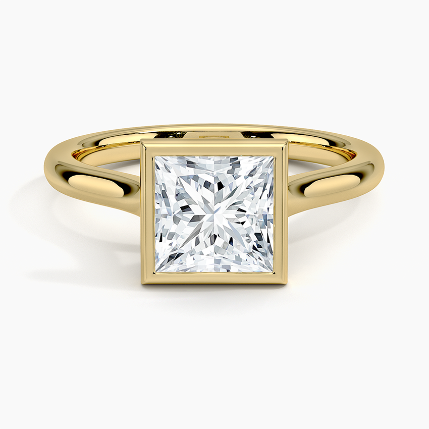 Bezel Lab Grown Diamond Engagement Ring 18K Gold- Princess