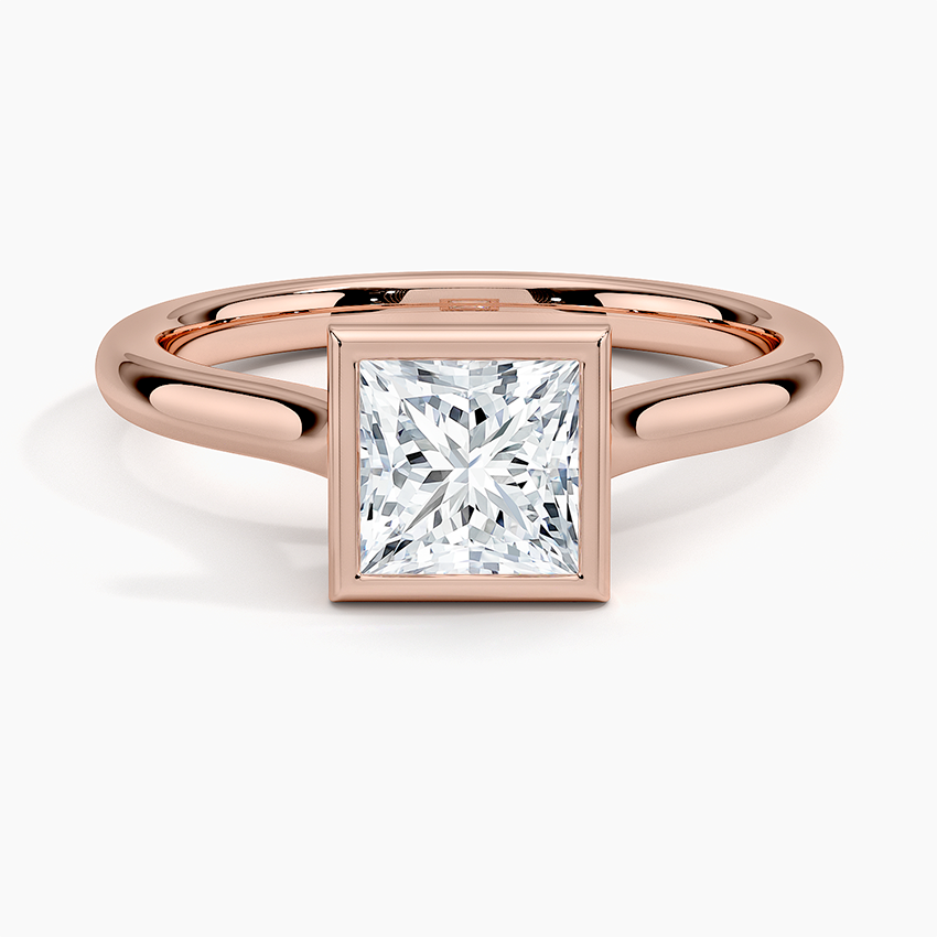 Bezel Lab Grown Diamond Engagement Ring 18K Gold- Princess